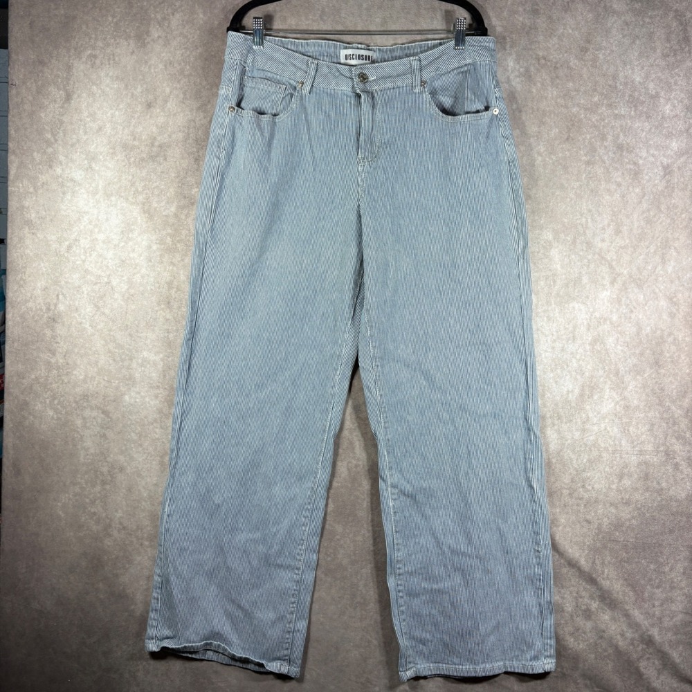 Disclosure Pants Women 15/32 Blue White Hickory Stripe Wide Leg High Rise Denim